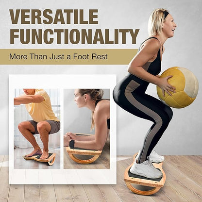 Under Desk Foot Rest - Ergonomic Balance Foot Rest for Under Desk at Work, Office, Home, Yoga - Heavy Duty Pine Wood Material, Non-Slip Rubber Mats - Promotes Better Posture - Easy Assembly