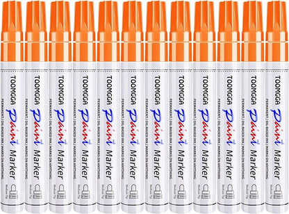 Orange Permanent Paint Pens - 12 Pack Oil Based Paint Markers, Pens For Rock Painting Car Tyre Metal, Plastic, Canvas, Mugs, Wood, Glass, Quick Drying and Waterproof, Medium Point