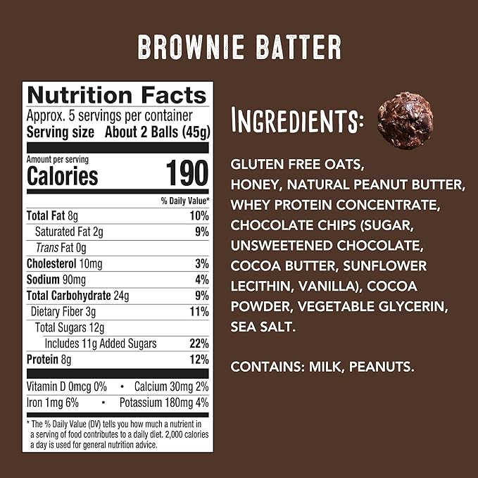 simplyFUEL Whole Food Protein Balls with Probiotics - Brownie Batter Snacks - 8g Protein Snack - Gluten Free Energy Balls