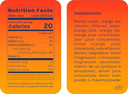 Recess Mood Magnesium & Adaptogen Drink, Relaxation Beverage, 12 ounce (Blood Orange, 12 pack)