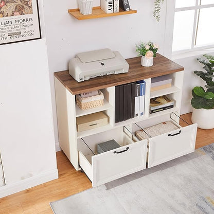 40" Lateral File Cabinet,Farmhouse Wood Small Home Office Storage with Wheels,Filing Cabinet with 2 Drawers for Legal/Letter/ A4 Size