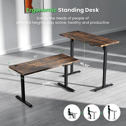 SIAGO Electric Standing Desk Adjustable - 55 x 24 Inch Sit Stand up Desk with Cable Management - 3 Memory Preset Adjustable Height Table