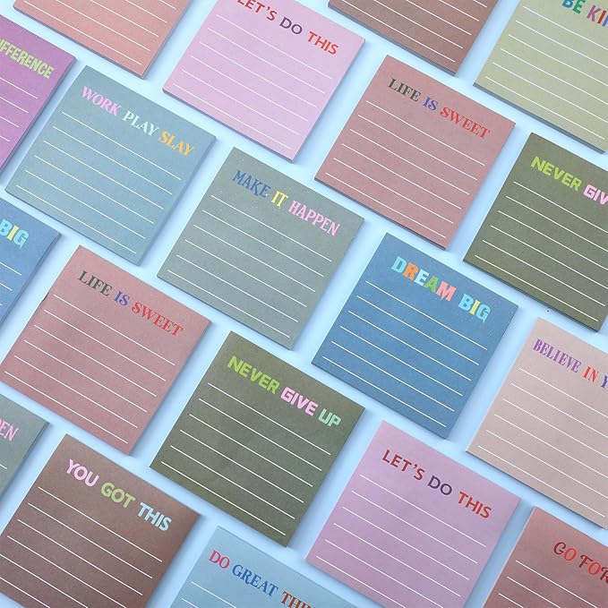 Yinder 24 Pcs Inspirational Sticky Notes Christmas Stocking Stuffers Motivational Sticky Notes Pad Employee Appreciation Gift Bulk for Teacher Nurse Coworker Office 3 x 3'' (Motivational,Morandi)