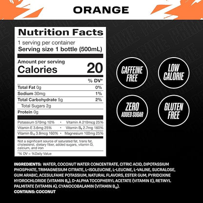 PRIME Hydration ICE ORANGE, Sports Drinks, Electrolyte Enhanced for Ultimate Hydration, 250mg BCAAs, B Vitamins, Antioxidants, Low Sugar, 16.9 Fl Oz, 12 Pack