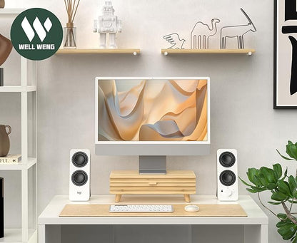 Bamboo Monitor Stand with Drawer - Desk Organizer with Cable Management & Storage, Ergonomic Laptop Riser for Home Office (220lbs Capacity, 15.7 inch ,Natural)