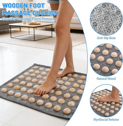 Foot Rest Under Desk at Work, Office Foot Tool Desk Accessories with Washable Cover, Home Spa Massage Wood Foot Acupressure Mat Top, Foam Footrest with 2 Adjustable Heights for Relax (Light Grey)
