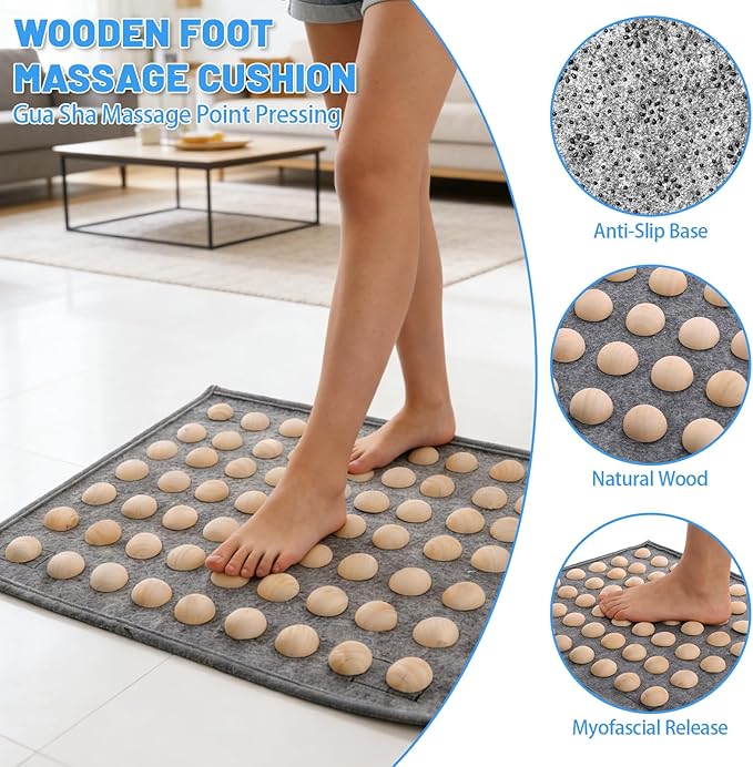 Foot Rest Under Desk at Work, Office Foot Tool Desk Accessories with Washable Cover, Home Spa Massage Wood Foot Acupressure Mat Top, Foam Footrest with 2 Adjustable Heights for Relax (Grey)