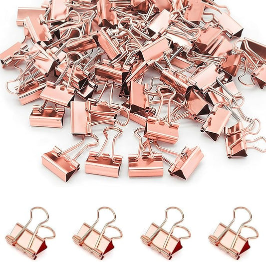 50 Pack Small Rose Gold Binder Clips 3/4 Inch (19 mm), Colored Little Paper Clamps, Tiny Mini Paper Clips for Office Home School Business 0.75"