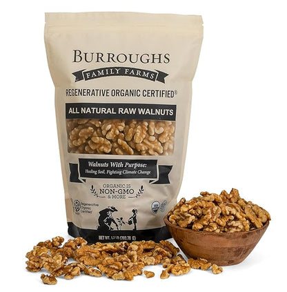Organic Raw Walnuts Halves & Pieces 1.7lb – Unpasteurized, Regeneratively Grown in California – Whole, Fresh, Unsalted – Plant-Based Omega-3s