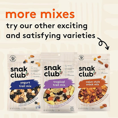 Snak Club Energizer Trail Mix with Roasted Salted Peanuts, Raisins, Chocolatey Candies, Roasted Almonds, Gluten-Free and Kosher Snack, 6.75 oz Resealable Bags, 6 Pack