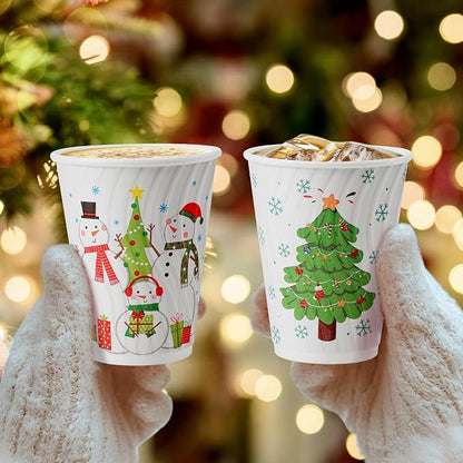 Lamosi 12 oz Christmas Coffee Cups Disposable 120 Pack, Insulated Corrugated Paper Cups 12 oz for Hot Beverage, Espresso, Coffee