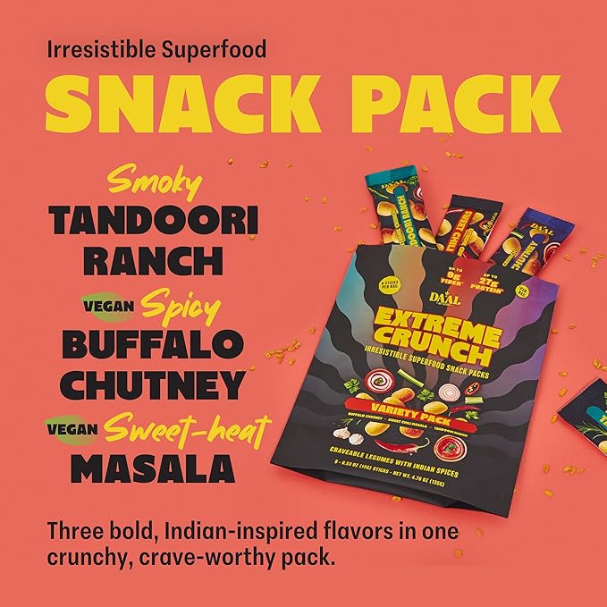 Daal By Keen Crunchy Mung Bean Snacks – Variety Pack - Plant-Based Protein, High Fiber, Gluten Free & Nut-Free – Mix into Salads or Enjoy as an On-the-Go Snack - 1 Resealable Pack, 4.76 oz