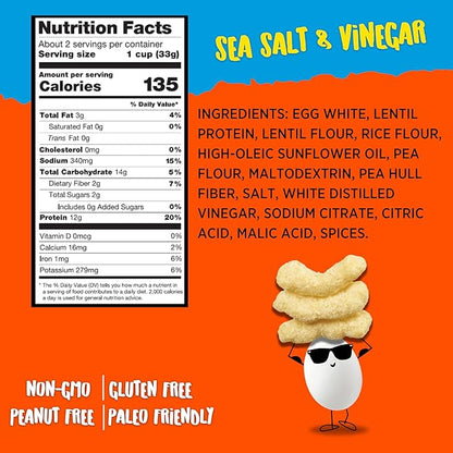 Todd's Better Snacks Egg-Cellent Protein Puffs, Sea Salt & Vinegar – 12g Protein, Gluten-Free, Paleo-Friendly, Baked, GLP-1 Compliant – Healthy Snack, Made with Egg Whites – 2.5 Oz (Pack of 4)