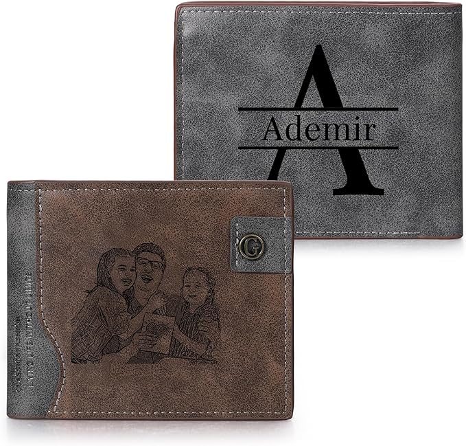 Personalized Wallet for Men – Custom Bifold Wallet with Photo, Text, Name, Calendar, RFID Blocking Slim Wallet, Gift for Husband, Dad, Boyfriend, Father’s Day, Birthday, Valentine’s Day (Dark Brown)