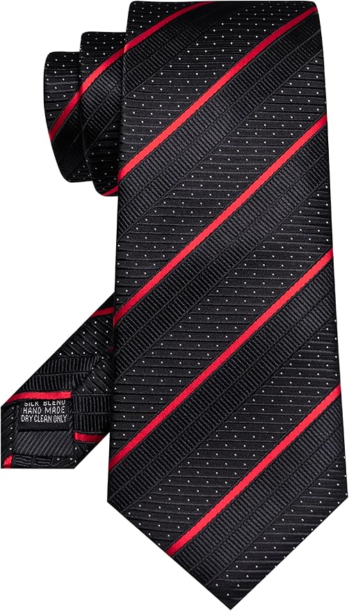 JEMYGINS Mens Striped Tie and Lapel Pin Necktie Pocket Square with Tie Clip Sets for Business Casual 4PCS