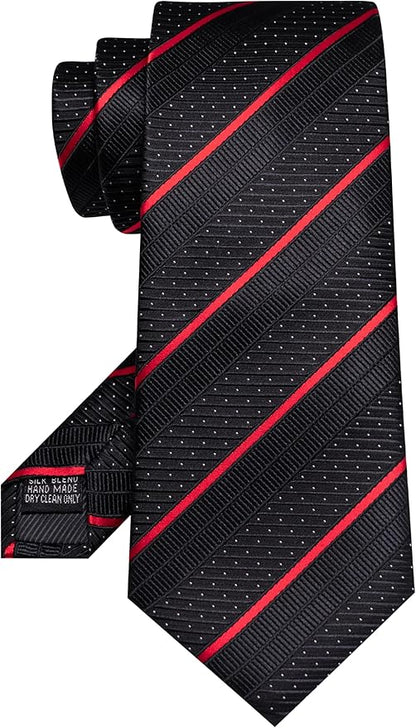 JEMYGINS Mens Striped Tie and Lapel Pin Necktie Pocket Square with Tie Clip Sets for Business Casual 4PCS