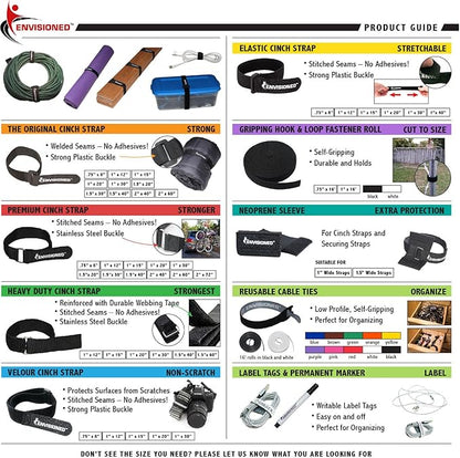 16ft x 1/2 inch Hook Loop Cable Ties Roll | ENVISIONED Multipurpose Fastening Reusable Straps | Cut-to-Length Self Gripping Fastener | Cable Management Tape (White)