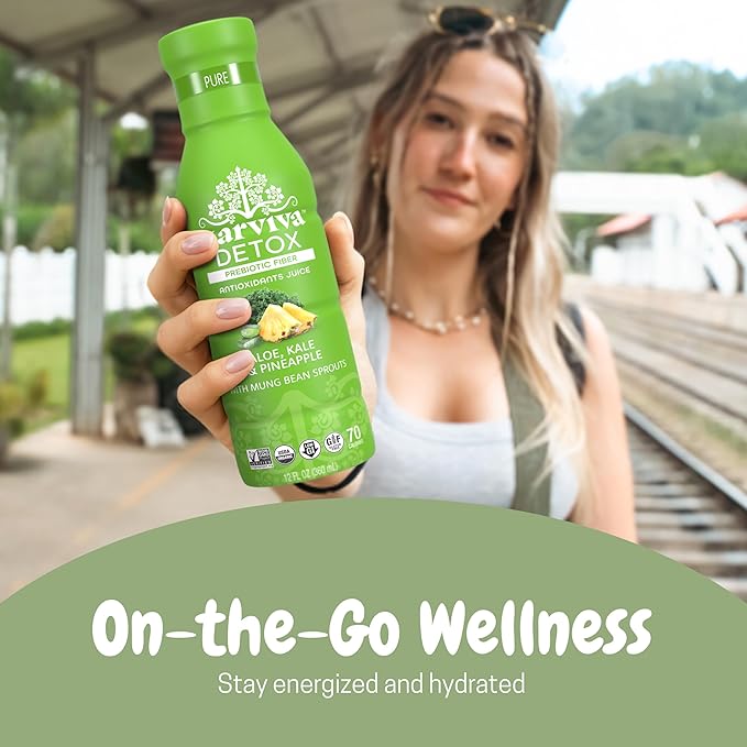 Karviva Organic Juice Cleanse for Sugar Detox & Weight Control - Ancient Eastern Remedies for Healthy Digestion & Gentle Detox with Sprouts, Aloe Vera - Prebiotic Fiber, Electrolytes & Antioxidants (6 BPA-Free Bottles, 12 fl oz Each)