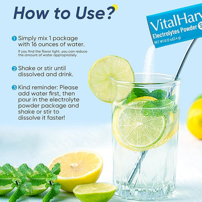 VitalHarvest 36 Sticks Electrolytes Powder Packets 6 Flavors Sugar Free Hydration Packets Electrolyte Liquid Daily IV Drink Mix with Lemon Lime, Watermelon, Orange, Raspberry, White Peach, Blueberry