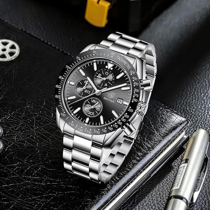 BY BENYAR Watch for Men Analog Quartz Chronograph Waterproof Luminous Designer Mens Wrist Watches Business Work Sport Casual Dress Watch with Silicone Strap Elegant Gifts for Men