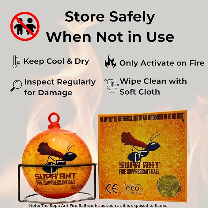 Supa Ant Fire Safety Ball as Fire Blanket for Home and Kitchen – Fire Protection Device for House, Office, Garage, Car