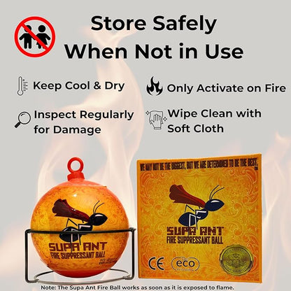 Supa Ant Fire Safety Ball as Fire Blanket for Home and Kitchen – Fire Protection Device for House, Office, Garage, Car