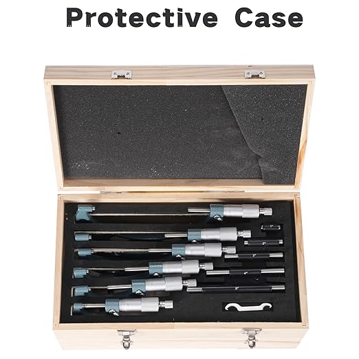 REXBETI 6Pcs Outside Micrometer Set, 0-6" Machinist Micrometer, Ultra-Precision Carbide Tipped Measuring Tool Set, 0.001" Graduation, +/-0.0001" Accuracy, Protective Case