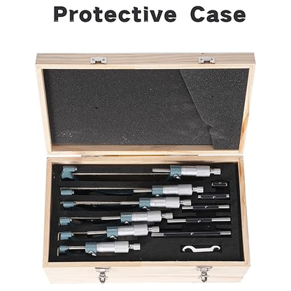 REXBETI 6Pcs Outside Micrometer Set, 0-6" Machinist Micrometer, Ultra-Precision Carbide Tipped Measuring Tool Set, 0.001" Graduation, +/-0.0001" Accuracy, Protective Case