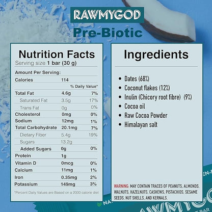 RAWMYGOD Fruit and Nut Bars, Gluten Free, Vegan, No Added Sugar (20 bars, Prebiotic)