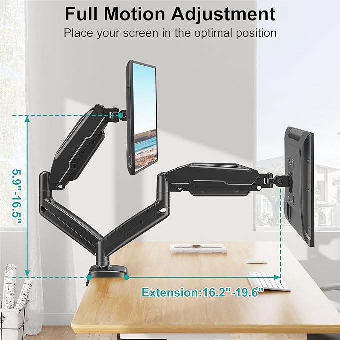 MOUNT PRO Single Monitor Desk Mount - Articulating Gas Spring Arm, Removable VESA Monitor Mount Computer Monitor Stand with Clamp and Grommet Base Fits 13 to 32 Inch Screen, VESA 75x75, 100x100, Black
