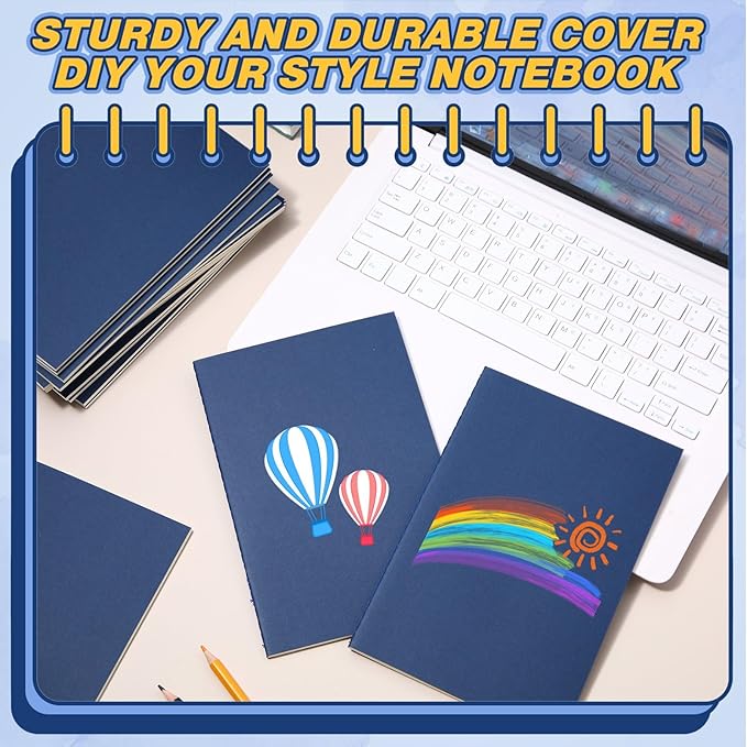Mimorou 100 Pcs Kraft Notebook Journals 5.5 Inch x 8.3 Inch A5 Softcover Notebooks Bulk for Writing Sketch Office Notepad with 60 Pages 30 Sheets (Multicolor,Lined)(Navy Blue,Lined)