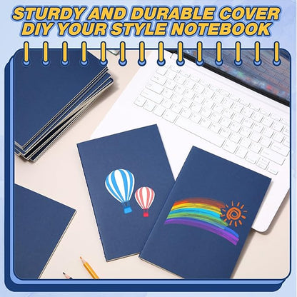 Mimorou 100 Pcs Kraft Notebook Journals 5.5 Inch x 8.3 Inch A5 Softcover Notebooks Bulk for Writing Sketch Office Notepad with 60 Pages 30 Sheets (Multicolor,Lined)(Navy Blue,Lined)