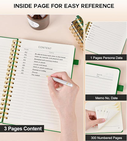 Spiral Notebook Journal for Women Men, 300 Numbered Lined Pages, College Ruled, A5 Hardcover Spiral Bound Notebook for School, Work, Note Taking Writing, Leather Spiral Journal Medium 5.9"x8.5"