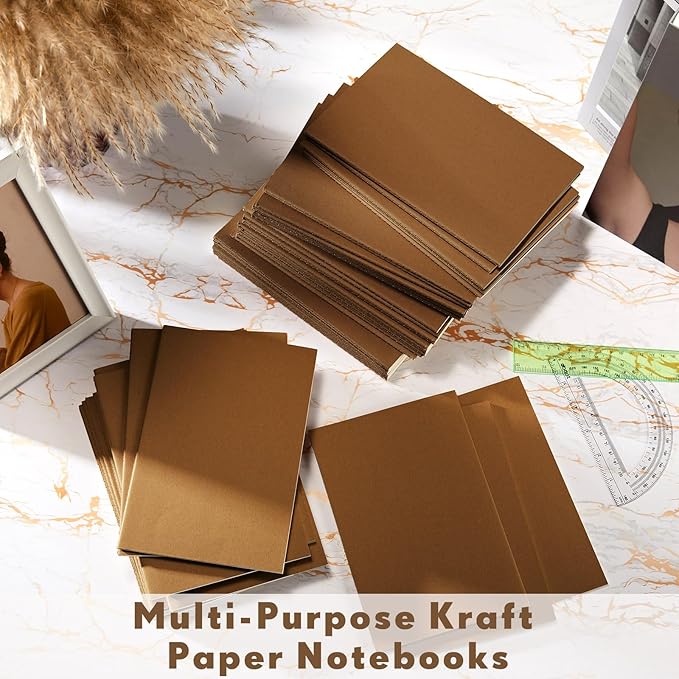 Mimorou 100 Pcs Kraft Notebook Journals 5.5 Inch x 8.3 Inch A5 Softcover Notebooks Bulk for Writing Sketch Office Notepad with 60 Pages 30 Sheets (Dark Brown,Lined)