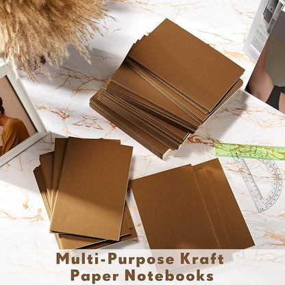 Mimorou 100 Pcs Kraft Notebook Journals 5.5 Inch x 8.3 Inch A5 Softcover Notebooks Bulk for Writing Sketch Office Notepad with 60 Pages 30 Sheets (Dark Brown,Lined)