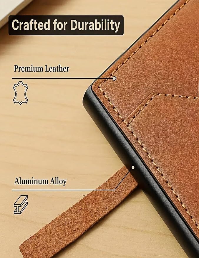 Men's Slim Wallet, RFID Blocking Metal Card Holder, Pop Up Design, Minimalist Style, Holds 9 Cards (Brown)