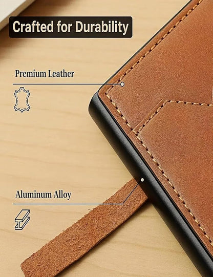 Men's Slim Wallet, RFID Blocking Metal Card Holder, Pop Up Design, Minimalist Style, Holds 9 Cards (Brown)