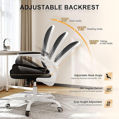 Synorla Office Chair, Ergonomic Desk Chairs 330LBS Capacity High Back Mesh Computer Chair with Flip-up Armrests, Comfy Work Chair with Adjustable Lumbar Support