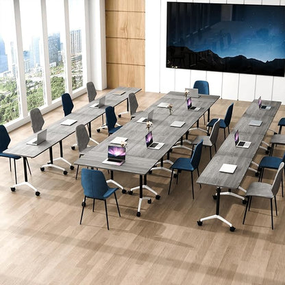 Folding Conference Table, Conference Room Tables Foldable Large Meeting Seminar Table on Wheels,Flip Top Boardroom Training Tables for Office, Classroom,Meeting (12, Grey, 55.1in)