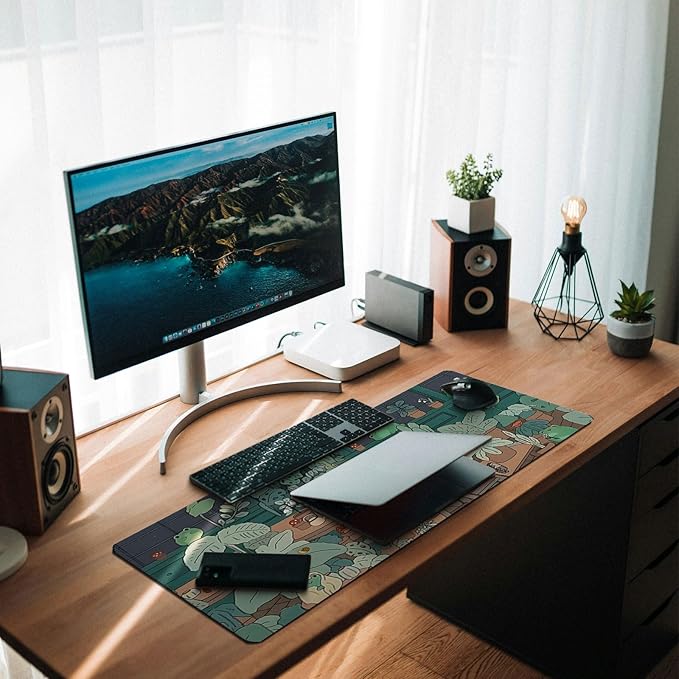 MAY FLOWER Large Gaming Mouse Pad, Full Keyboard Mat, Long Laptop Mousepad, Computer Mouse Mat for Home and Office, Anti-Slip Rubber Base, 31.5 x 11.8 Inches (Green Frog)