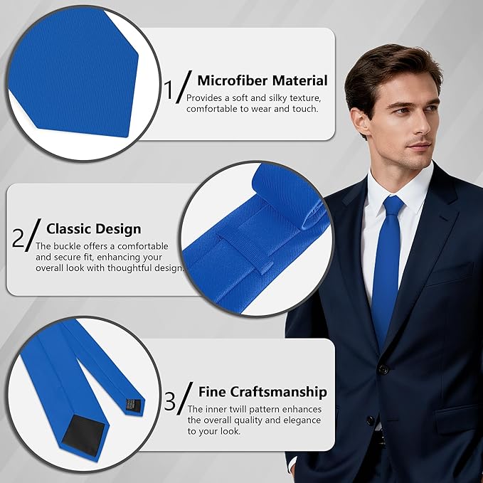 Fineknot Black Ties for Men, Formal Neckties for Men, Solid Color Mens Ties for Business, Wedding, Party, Mens Neck Tie