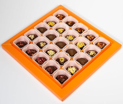 Andy Anand Chocolatier Belgian Chocolate Truffles - 25 Pcs Parisian Chocolate Truffles Gift Box With Mango, Pistachio, Pineapple, Raspberry & Strawberry, Decadent Belgian Truffles (25 Pcs, 8 Oz)
