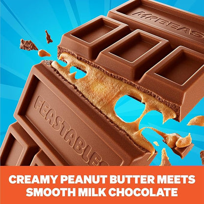 Feastables MrBeast Peanut Butter Milk Chocolate Chocolate Bar, King Size Candy Bar for Adults & Kids, Candy Bars for Snacks, Gifts, & Dessert, Sweet & Creamy Fairtrade Cocoa, 2.1 Oz Each, 10 Count