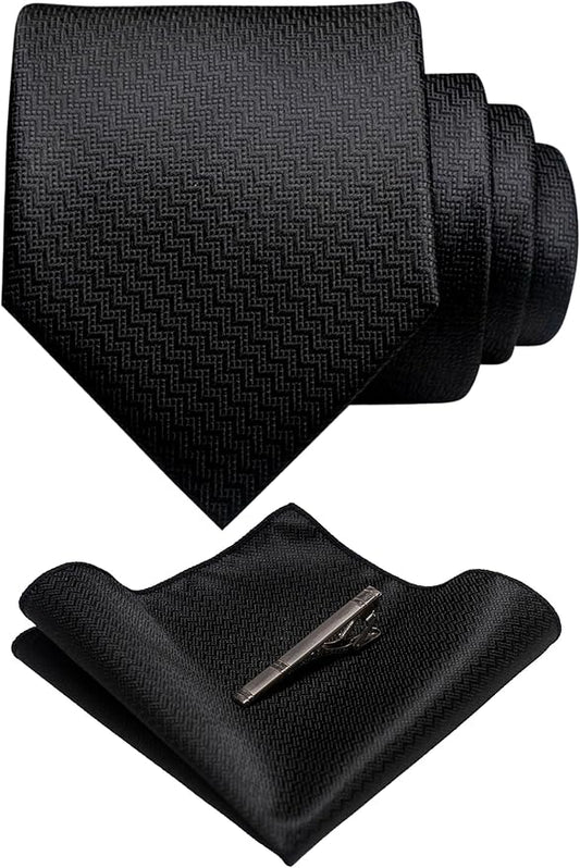 RBOCOTT Mens Woven Tie and Pocket Square with Tie Bar Sets Solid Necktie