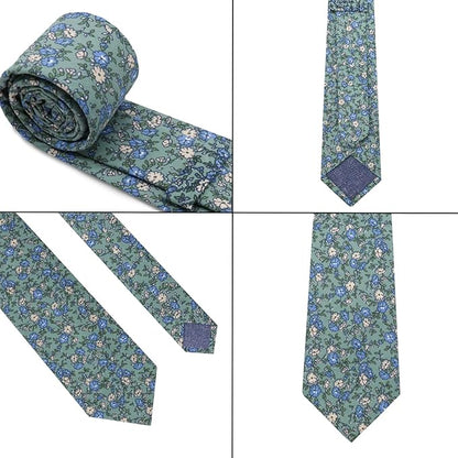 Cotton Floral Ties for Men 2.76" Men's Skinny Tie Linen Flower Printed Neck Tie for Wedding Dating Party