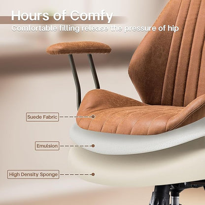 HOOOWOOO Faux Suede Leather Home Office Desk Chair,MCM Modern Ergonomic Task Work Chair,Computer Gaming Chair with Cushion Seat Mid Back for Long Hours(Brown)