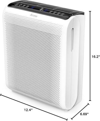 AROEVE Air Purifiers for Bedroom Home Large Room Up to 1504 Ft², 5 Layer Filter for Smoke Pollen Allergies Pet Dander Odor, Air Quality Monitor, Sleep Mode, Timer for Office, Dorm, Kitchen, MK07 White