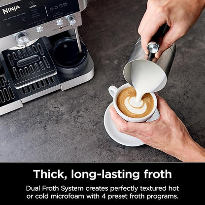 Ninja Luxe Café 3-in-1 Espresso, Drip Coffee and Cold Brew Machine | Intergrated Coffee Grinder, Milk Frother, Assisted Tamper & Built-In Espresso Accessory Storage | Stainless Steel | ES601