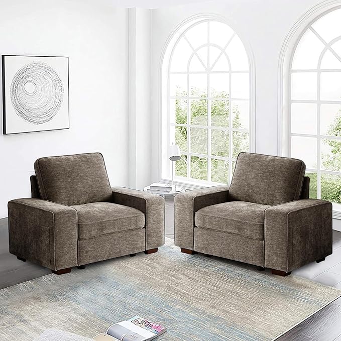 TEKAMON 45" Accent Chair with Seat Storage, Oversized Single Sofa Chair, Modern Chenille Fabric Armchair for Living Room/Office with Wide Armrests, Side Pockets, USB/Washable Covers(Brown)