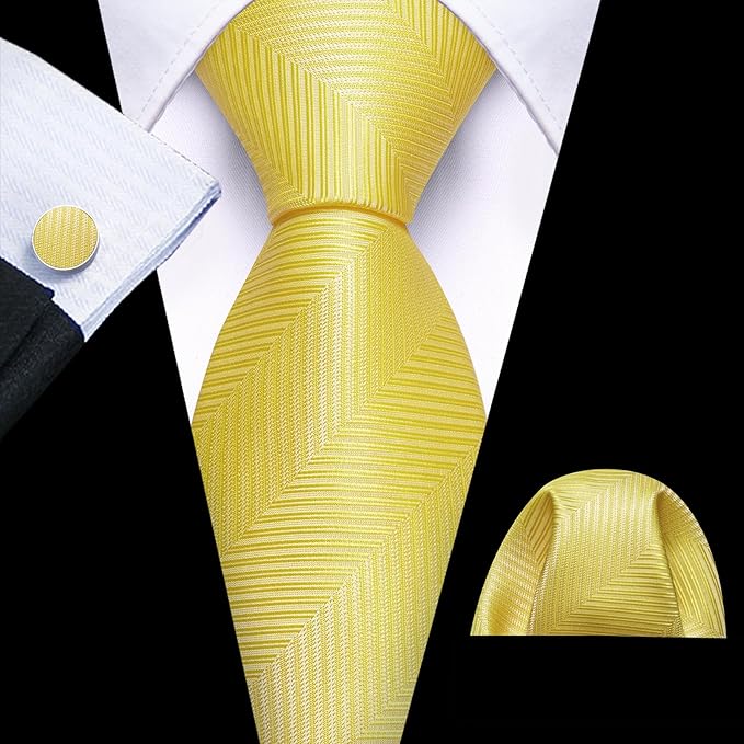 Barry.Wang Tie Sets for Men Silk Solid Necktie Stain Ties Handkerchief Pocket Square Cufflinks Wedding Business Dyed